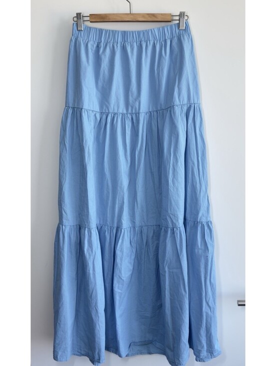 Dresses & Skirts - Hunter & Brown Blue Tiered Maxi Skirt Cotton Lined Elastic Waist Size Large